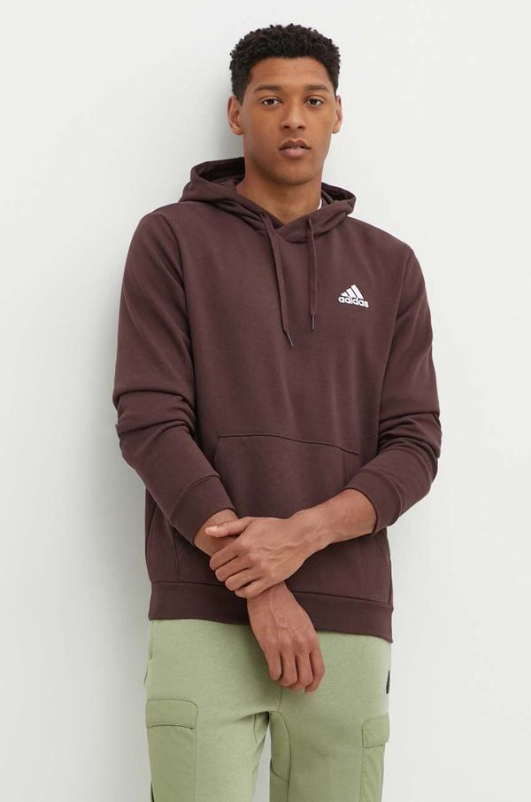 adidas Pulover adidas Essentials moški, rjava barva, s kapuco, IZ4758