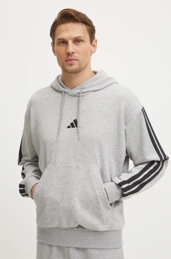 adidas Pulover adidas Essentials moški, siva barva, s kapuco, JD1871