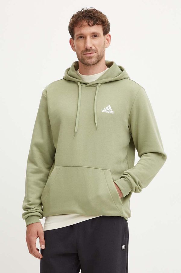 adidas Pulover adidas Essentials moški, zelena barva, s kapuco, JJ4662