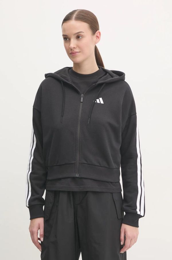 adidas Pulover adidas Essentials ženski, črna barva, s kapuco, JE0052