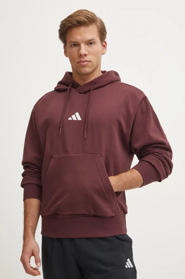 adidas Pulover adidas Feelcozy moški, rdeča barva, s kapuco, IN6070