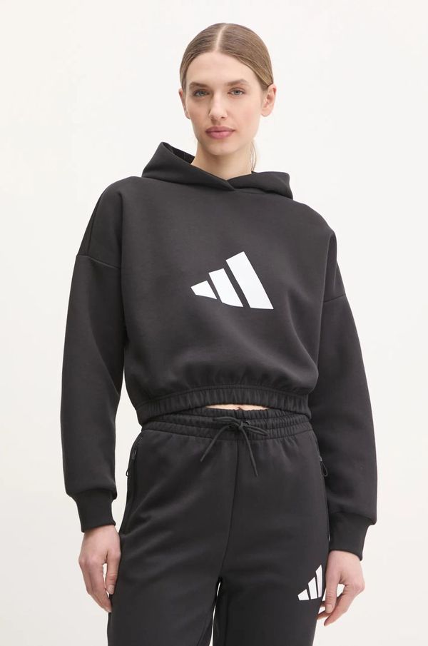 adidas Pulover adidas Future Icons ženska, črna barva, s kapuco, JE0136