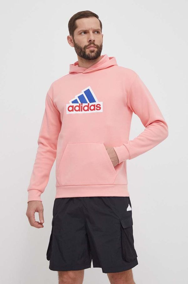 adidas Pulover adidas moški, roza barva, s kapuco, IS9597