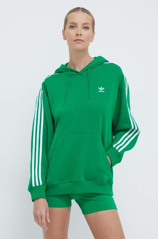 adidas Originals Pulover adidas Originals 3-Stripes Hoodie OS ženski, zelena barva, s kapuco, IN8398