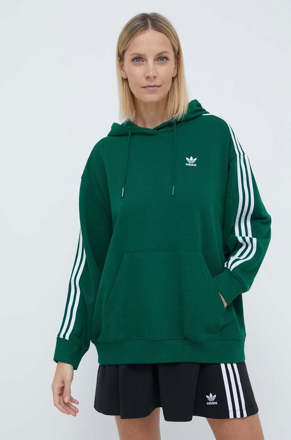 adidas Originals Pulover adidas Originals 3-Stripes Hoodie OS ženski, zelena barva, s kapuco, IN8400