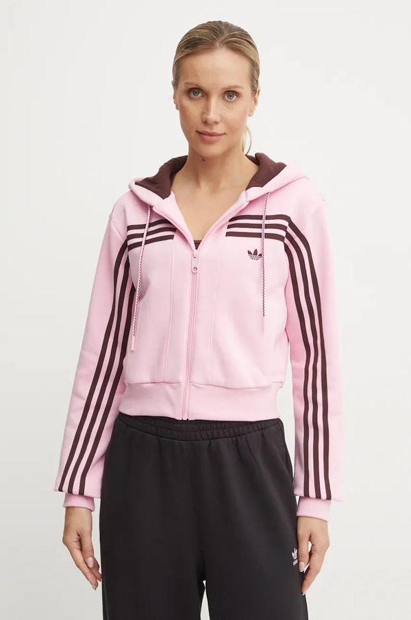 adidas Originals Pulover adidas Originals 70s Short Fullzip Fleece Hoodie ženski, roza barva, s kapuco, JN7665