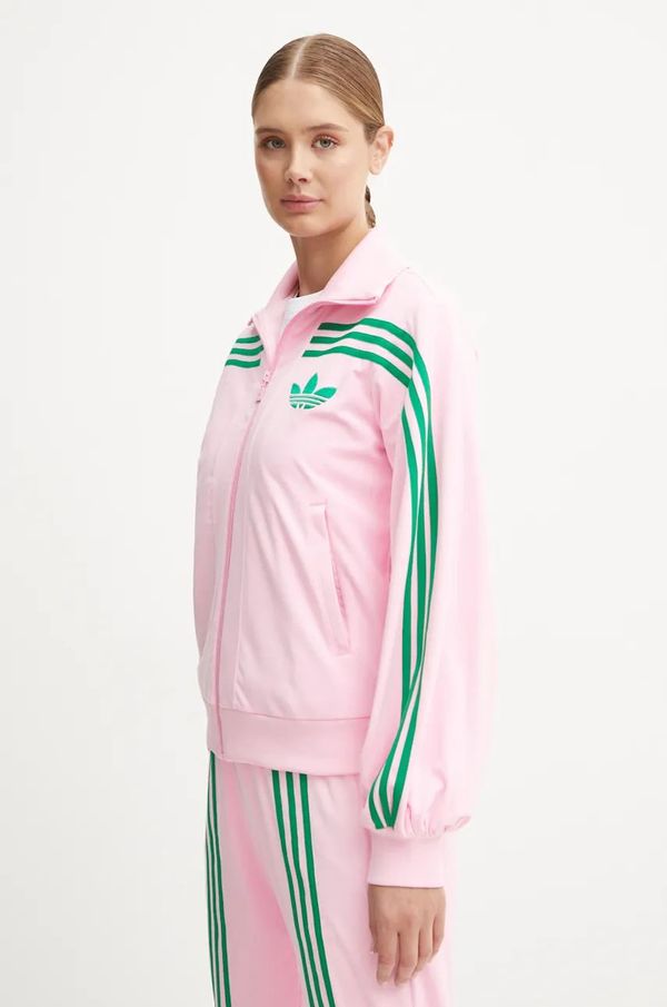 adidas Originals Pulover adidas Originals 70s Velour Tracktop ženski, roza barva, JN8284