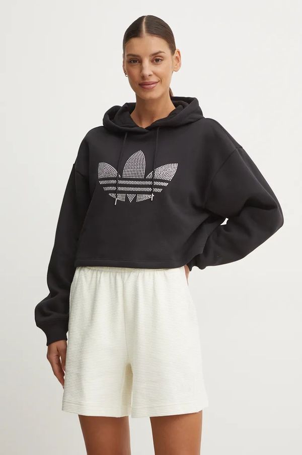 adidas Originals Pulover adidas Originals Bling Hoodie ženski, črna barva, s kapuco, IW5697