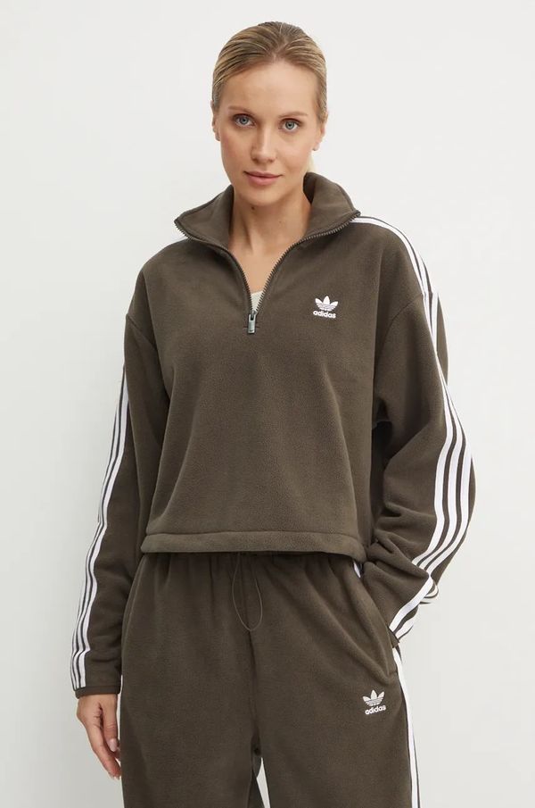 adidas Originals Pulover adidas Originals Polarf Half Zip ženski, zelena barva, IW3164