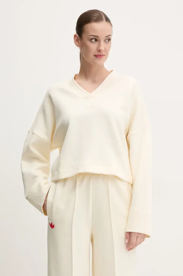 adidas Originals Pulover adidas Originals V-SWEATSHIRT ženski, bež barva, JJ0963