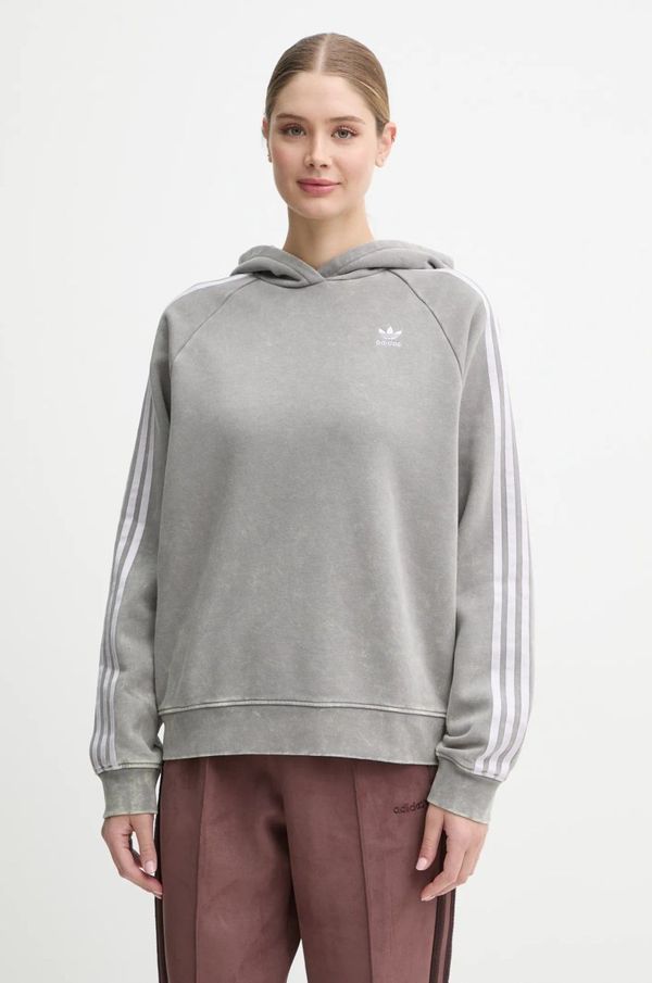 adidas Originals Pulover adidas Originals Wash Hoodie ženski, siva barva, s kapuco, IW3414