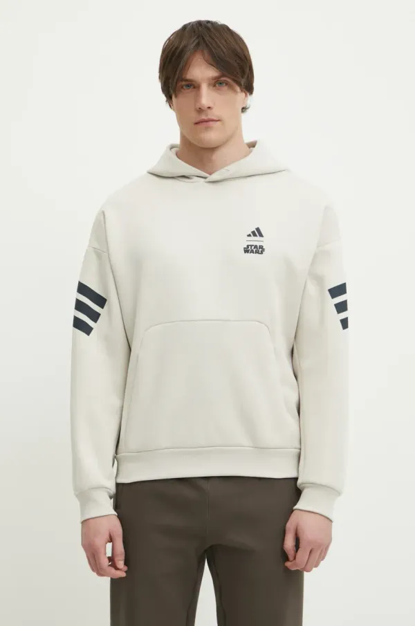 adidas Pulover adidas x Mandalorian moški, bež barva, s kapuco, JI5719