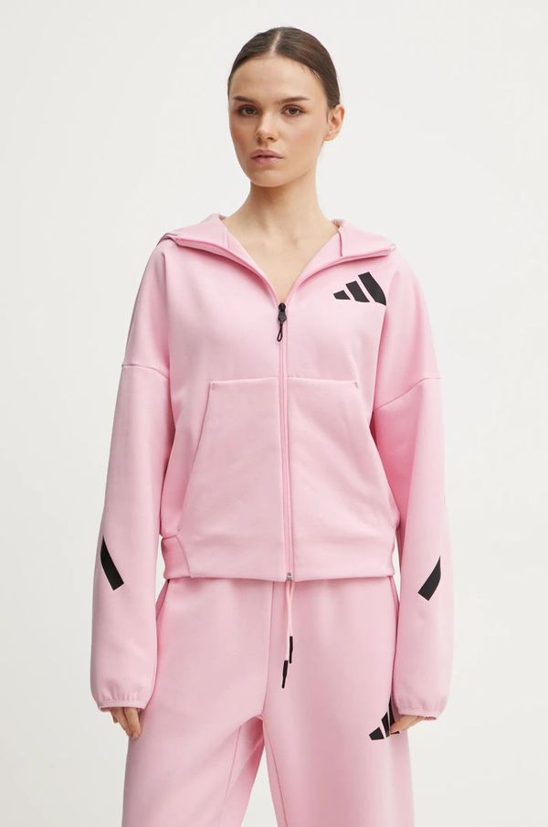 adidas Pulover adidas Z.N.E. ženski, roza barva, s kapuco, JC5393