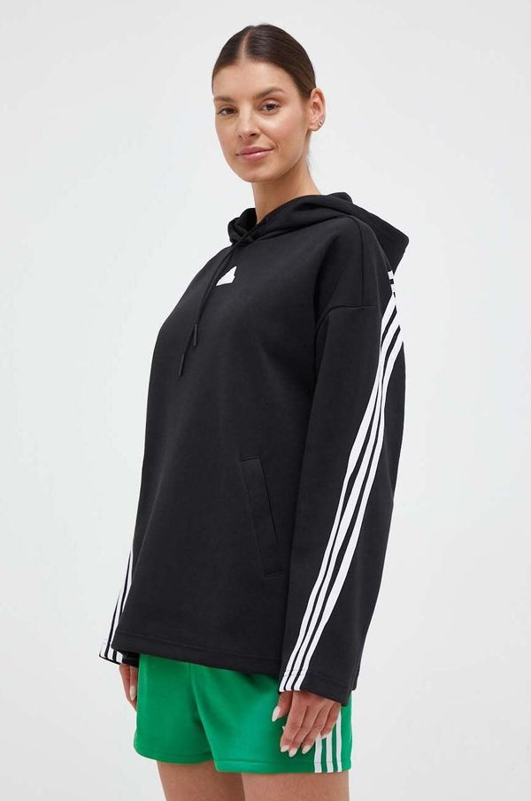 adidas Pulover adidas ženska, črna barva, s kapuco