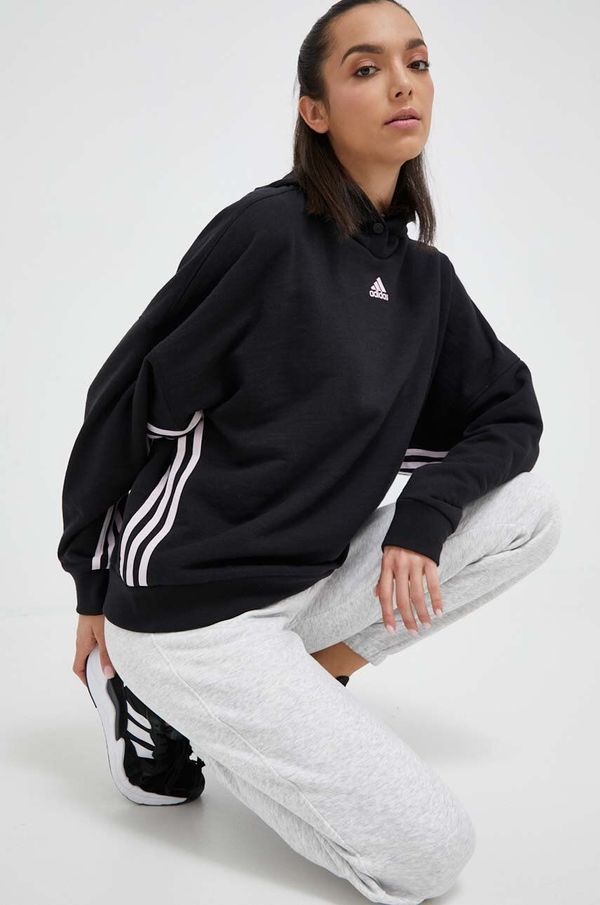 adidas Pulover adidas ženska, črna barva, s kapuco