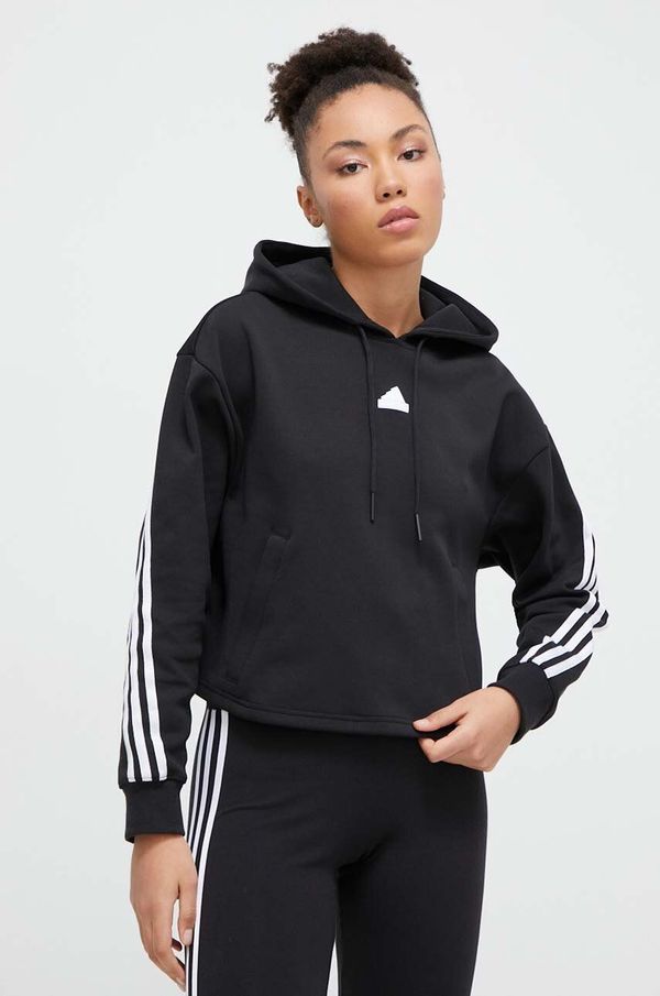 adidas Pulover adidas ženska, črna barva, s kapuco