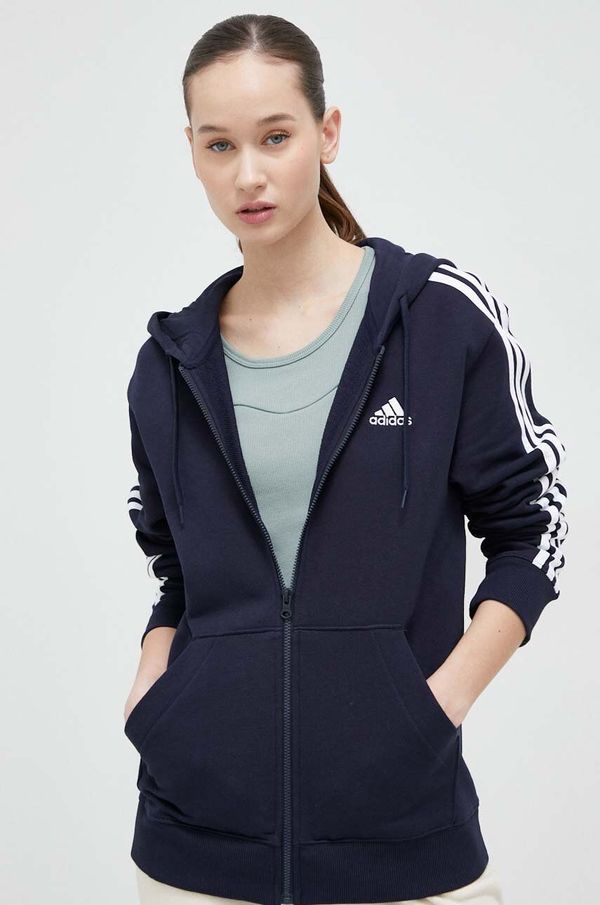 adidas Pulover adidas ženska, mornarsko modra barva, s kapuco