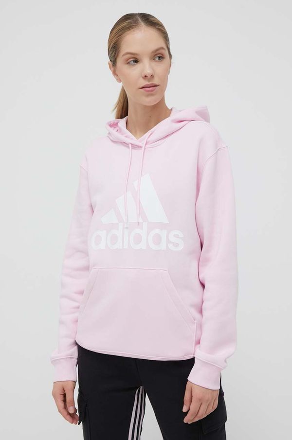 adidas Pulover adidas ženska, roza barva, s kapuco