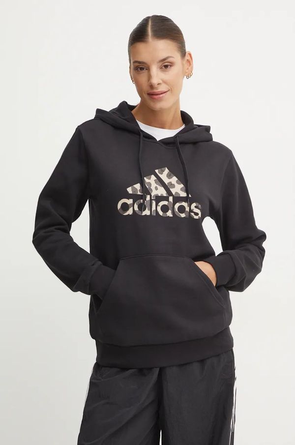 adidas Pulover adidas ženski, črna barva, s kapuco, IW5152