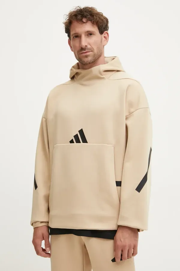 adidas Pulover adidas ZNE moški, bež barva, s kapuco, JJ4894