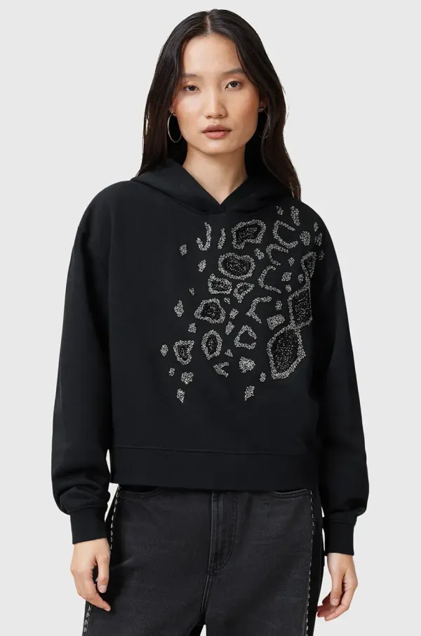 AllSaints Pulover AllSaints FLOW ženski, črna barva, s kapuco, W044JC