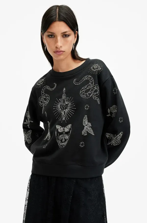 AllSaints Pulover AllSaints PIPPA HEX ženski, črna barva, W140JB