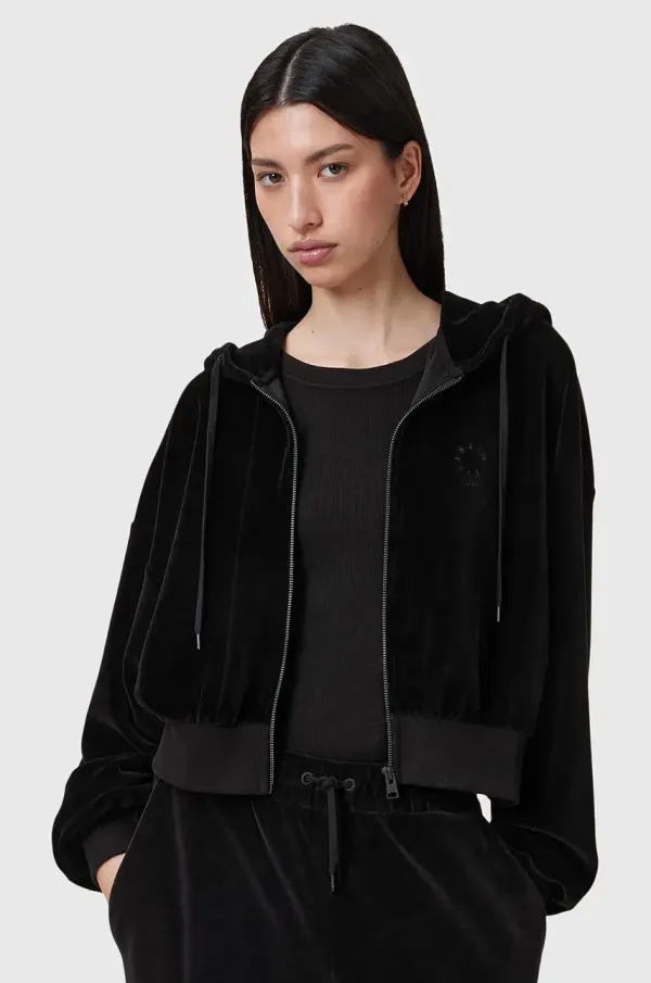 AllSaints Pulover AllSaints VINNY ženski, črna barva, s kapuco, W075JC