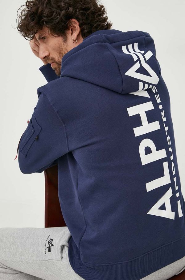 Alpha Industries Pulover Alpha Industries moška, mornarsko modra barva, s kapuco