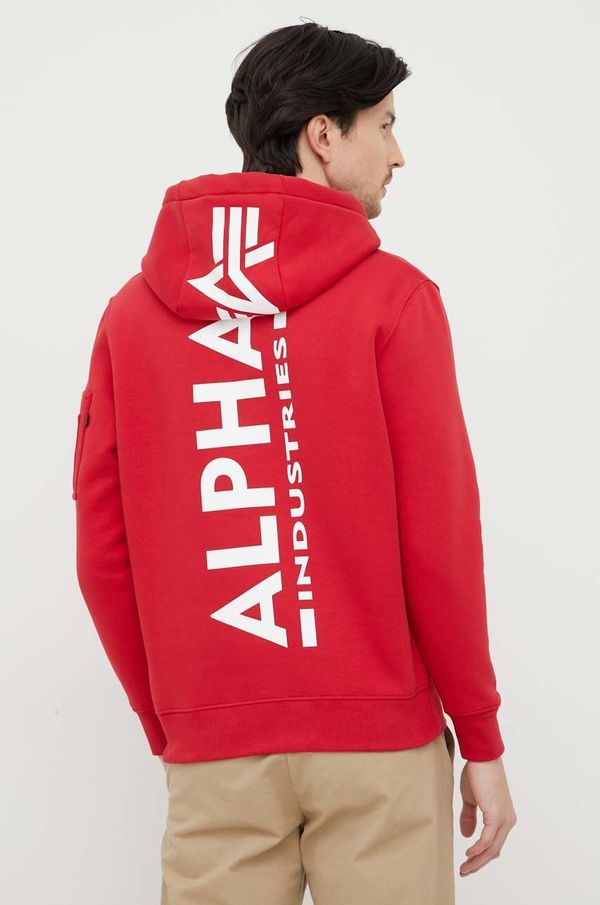 Alpha Industries Pulover Alpha Industries moška, rdeča barva, s kapuco