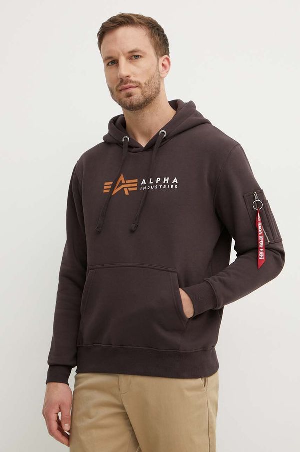 Alpha Industries Pulover Alpha Industries moška, rjava barva, s kapuco