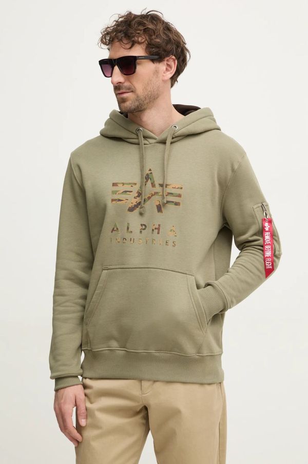 Alpha Industries Pulover Alpha Industries moški, zelena barva, s kapuco, 146337