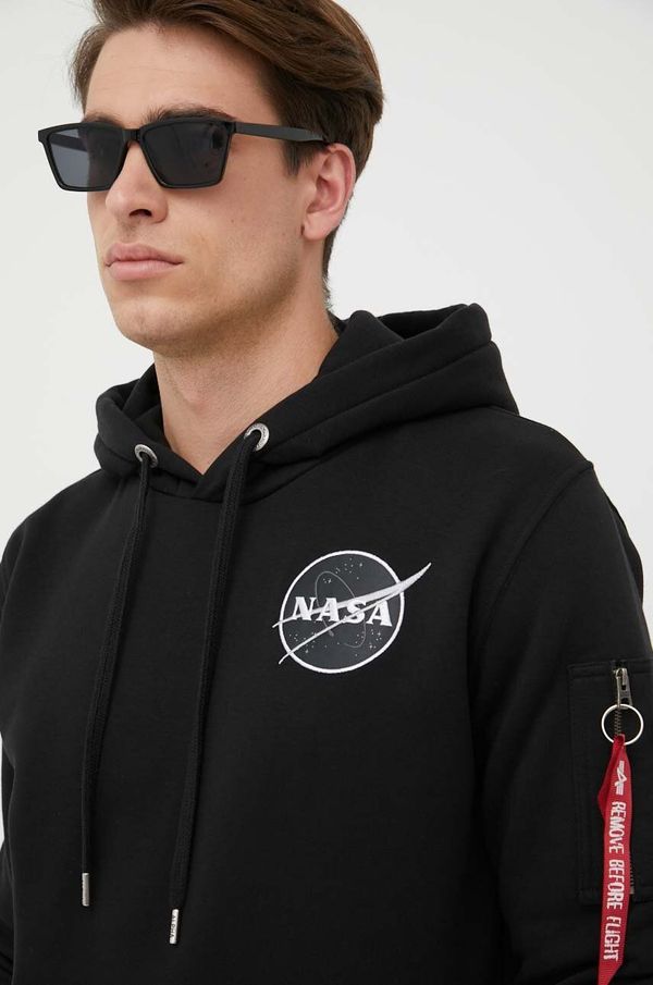 Alpha Industries Pulover Alpha Industries x Nasa Dark Side Hoody moški, črna barva, s kapuco, 108337.285