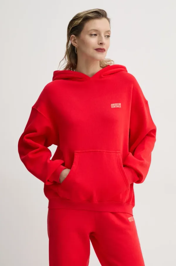 American Vintage Pulover American Vintage ženski, rdeča barva, s kapuco, IZU03DE25