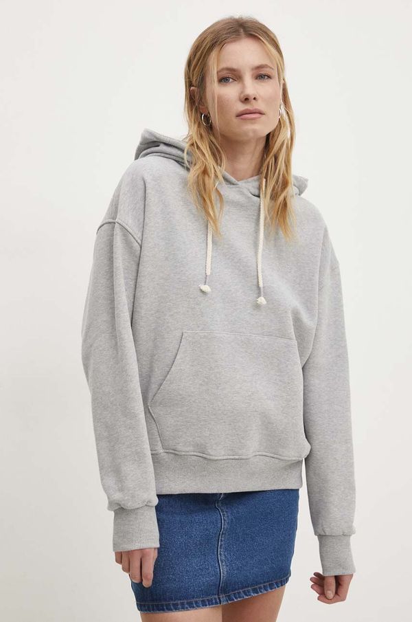 Answear Lab Pulover Answear Lab ženska, siva barva, s kapuco