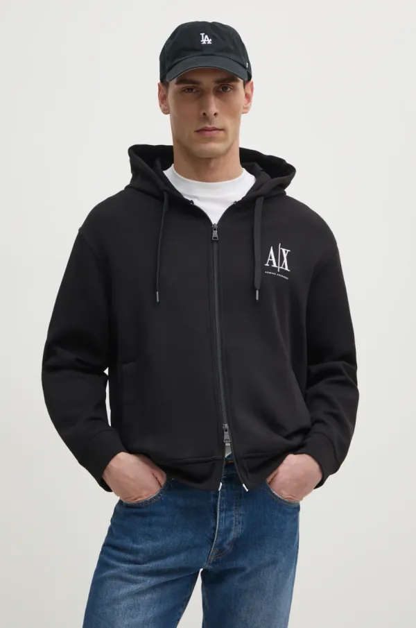 Armani Exchange Pulover Armani Exchange moški, črna barva, s kapuco, XM000371 AF10818