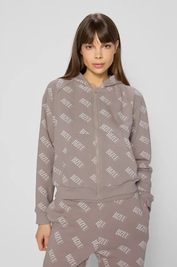 BIZUU Pulover Bizuu IANA ženski, oranžna barva, s kapuco, IANA BEŻOWY KW25