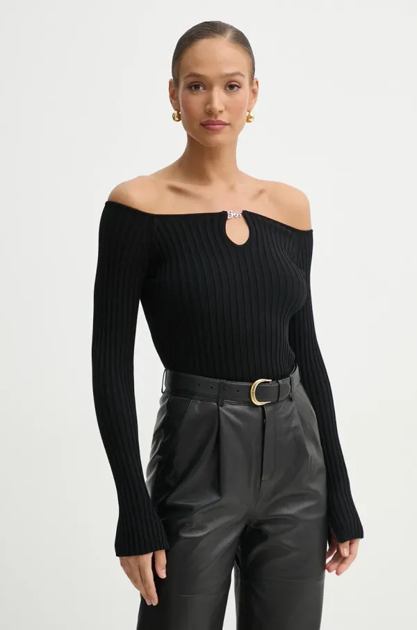 BOSS Orange Pulover BOSS Orange ženski, črna barva, 50531462