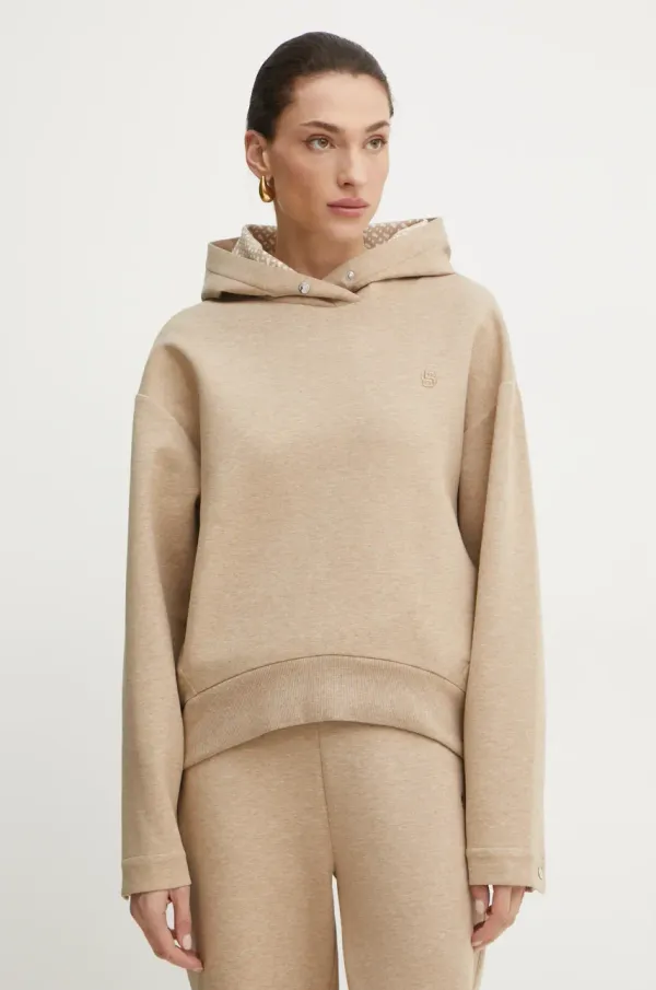 BOSS Pulover BOSS ženski, bež barva, s kapuco, 50532026