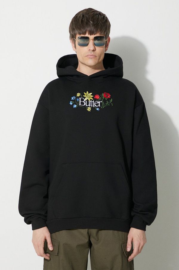 Butter Goods Pulover Butter Goods Floral Embroidered Pullover Hood moški, črna barva, s kapuco, BGQ423D11404