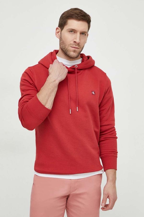 Calvin Klein Jeans Pulover Calvin Klein Jeans moška, rdeča barva, s kapuco