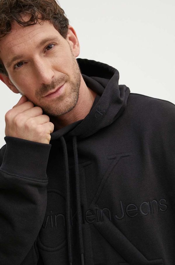 Calvin Klein Jeans Pulover Calvin Klein Jeans moški, črna barva, s kapuco, J30J325150