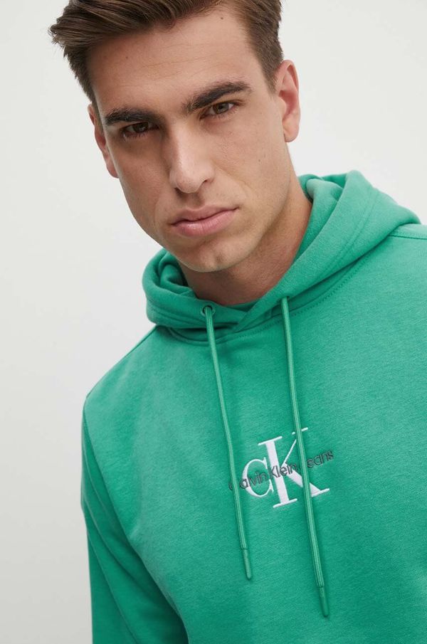 Calvin Klein Jeans Pulover Calvin Klein Jeans moški, zelena barva, s kapuco, J30J325629