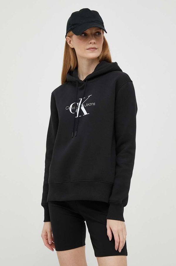 Calvin Klein Jeans Pulover Calvin Klein Jeans ženska, črna barva, s kapuco