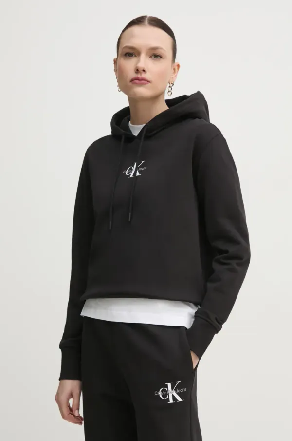 Calvin Klein Jeans Pulover Calvin Klein Jeans ženski, črna barva, s kapuco, J20J225358