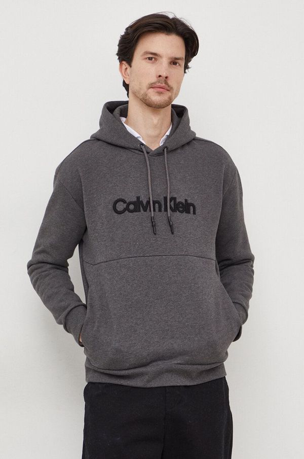 Calvin Klein Pulover Calvin Klein moška, siva barva, s kapuco