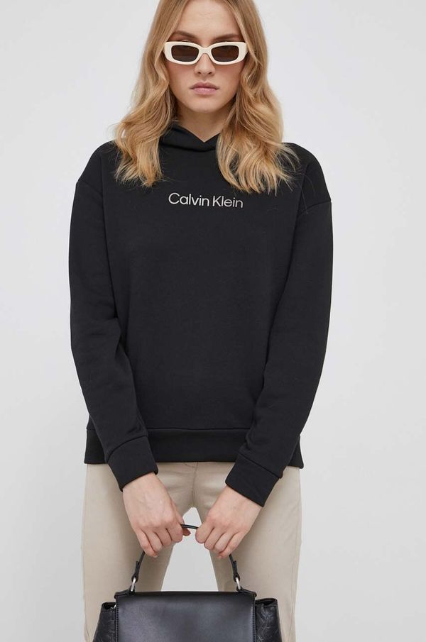 Calvin Klein Pulover Calvin Klein ženska, črna barva, s kapuco