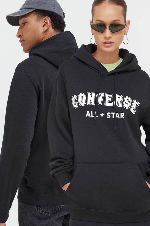 Converse Pulover Converse črna barva, s kapuco