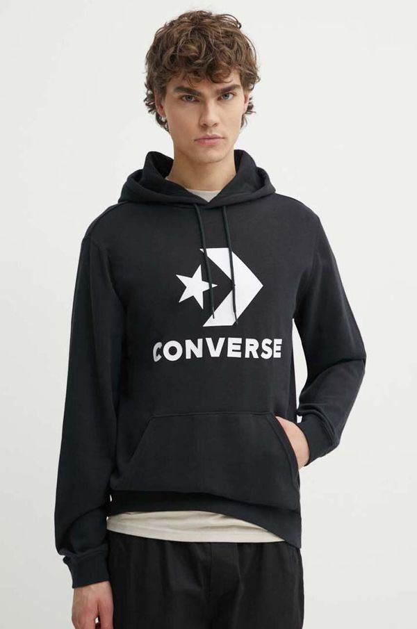 Converse Pulover Converse črna barva, s kapuco