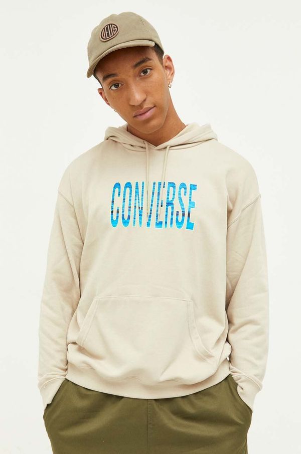 Converse Pulover Converse moška, bež barva, s kapuco