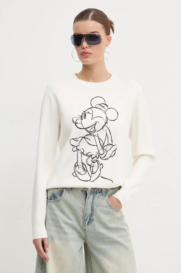 Desigual Pulover Desigual MINNIE MOUSE ženski, bež barva, 24WWJF77